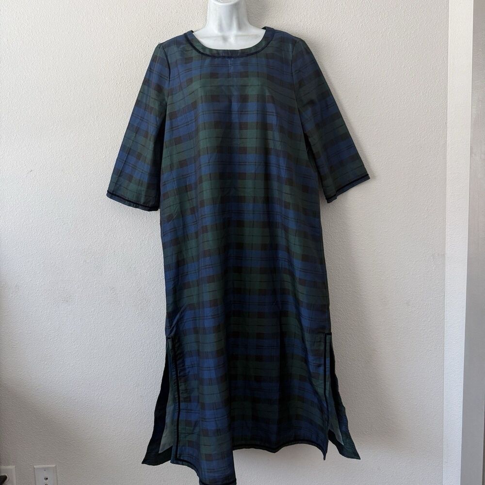 Tuckernuck Jamie Blackwatch Plaid Midi Dress Velvet Trim Preppy Shift L Academia